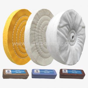 PURUI 5PC Polishing Buffing Wheel Kit for Drill, Polishing Kit with 4PC 1/4  Inch Shanked Cotton Wheels and 1PC 100g Bar Blue Polishing Compound, for
